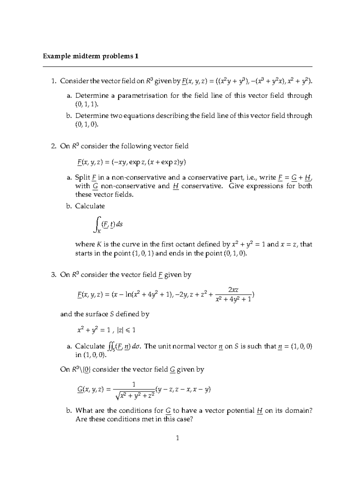 Midterm Problems 1: Vector Fields and Parametrizations - Studeersnel
