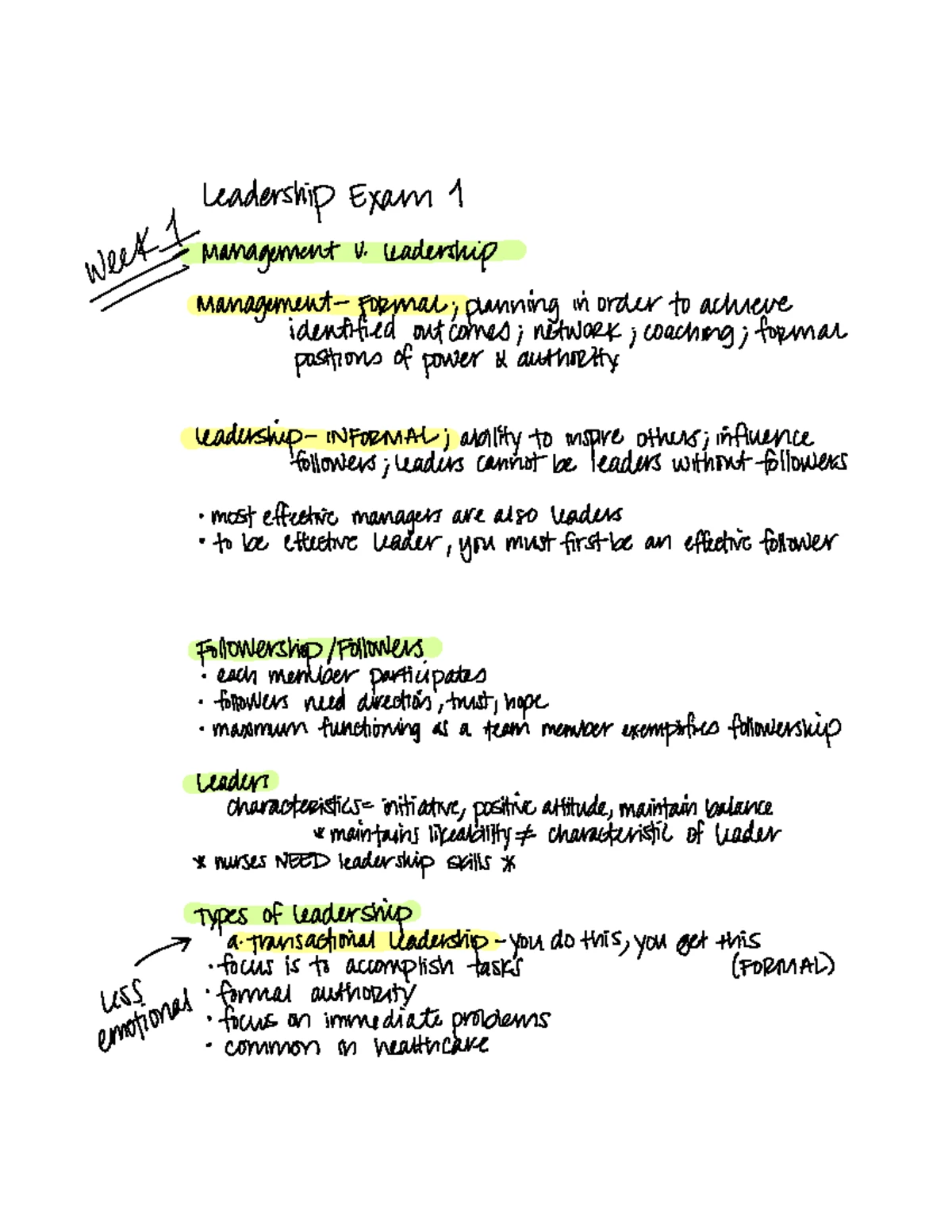 Leadership Exam 1 Study Guide - Studocu