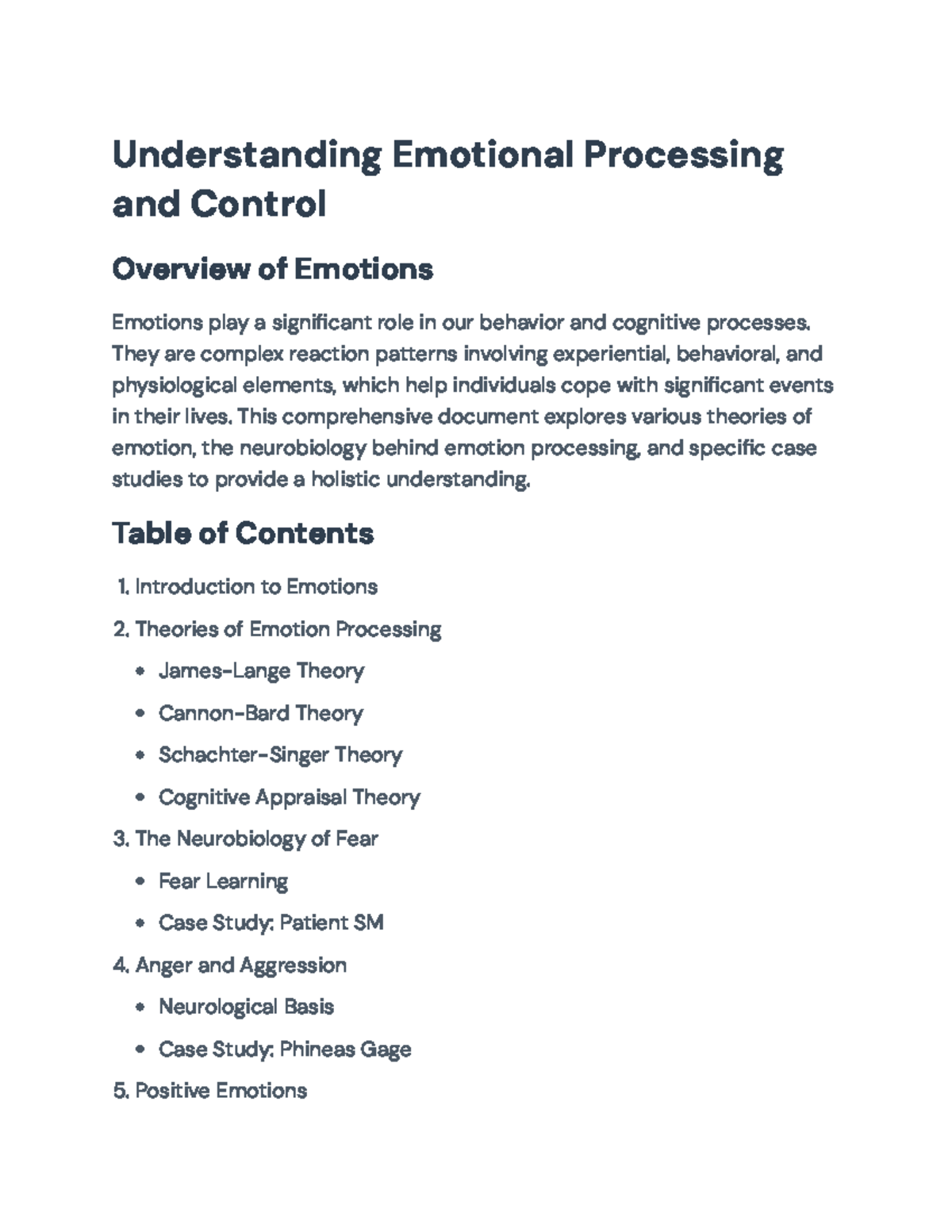 Understanding Emotional Processing: Theories and Neurobiology ...