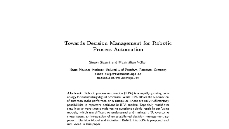 Integrating DMN for Enhanced Decision Management in RPA - Studocu