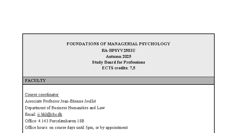 FOMP 2025: Foundations of Managerial Psychology Lecture Plan - Studocu