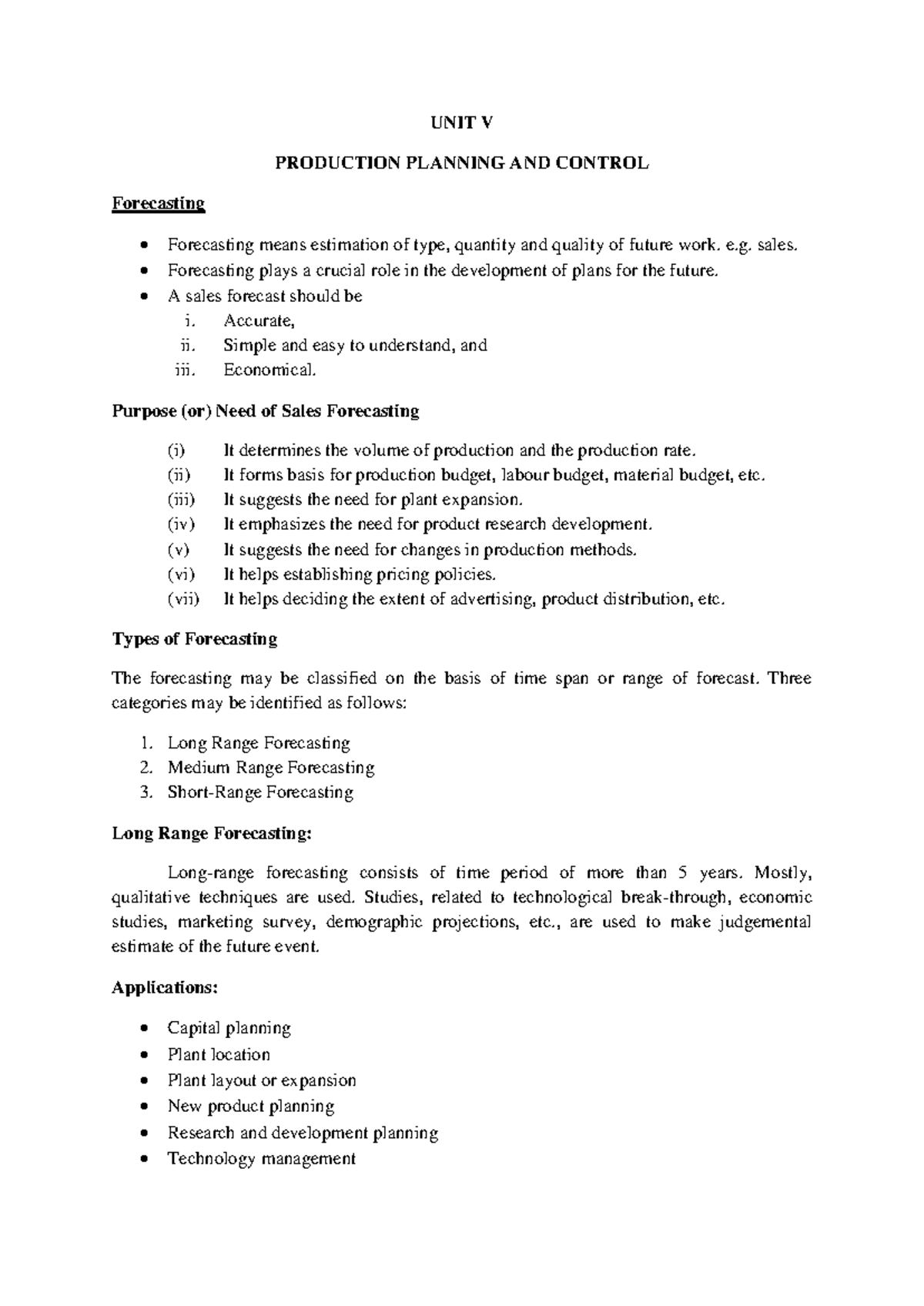 OIE351 UNIT V Full Notes on Production Planning & Control - Document Preview