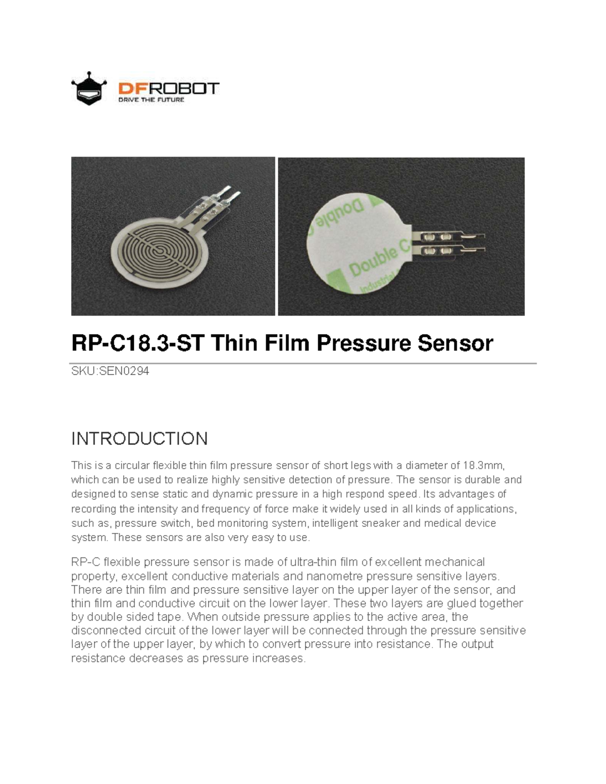 Thin Film Pressure Sensor SKU: SEN0294 Overview and Applications - Studocu