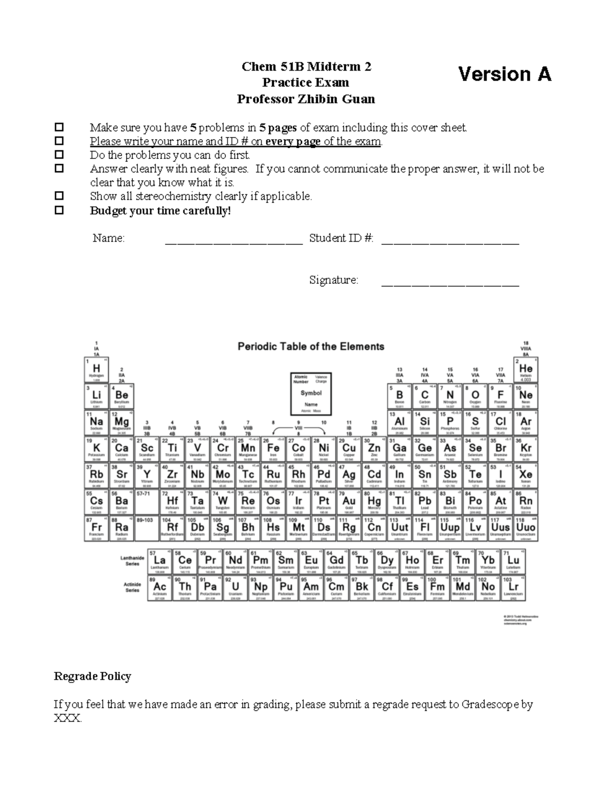 Chem 51B Midterm 2 Practice Exam - Studocu