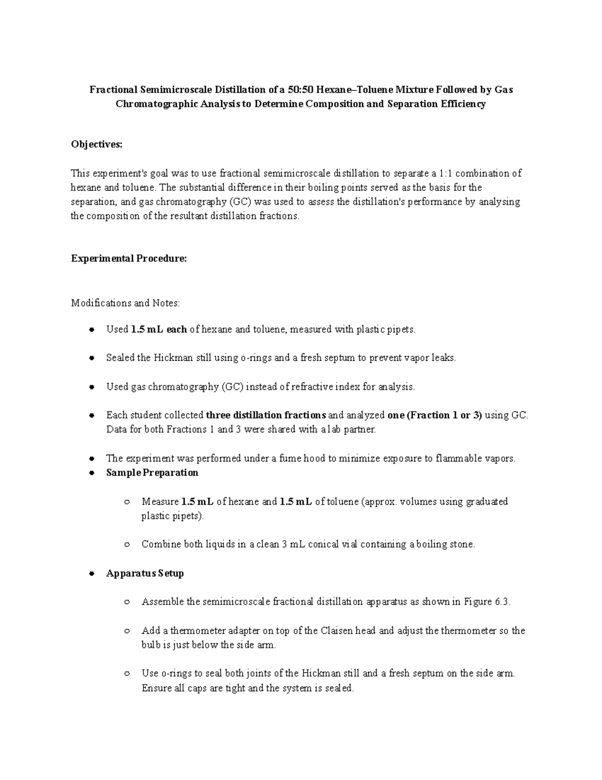 Module 8 Lab Report: Fractional Semimicroscale Distillation of Hexane ...