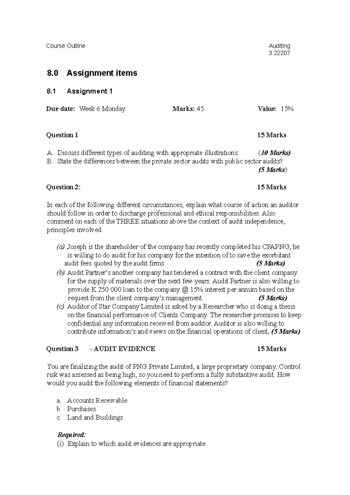 Auditing 8.0 Assignment 1: Types, Ethics, and Evidence in Auditing ...