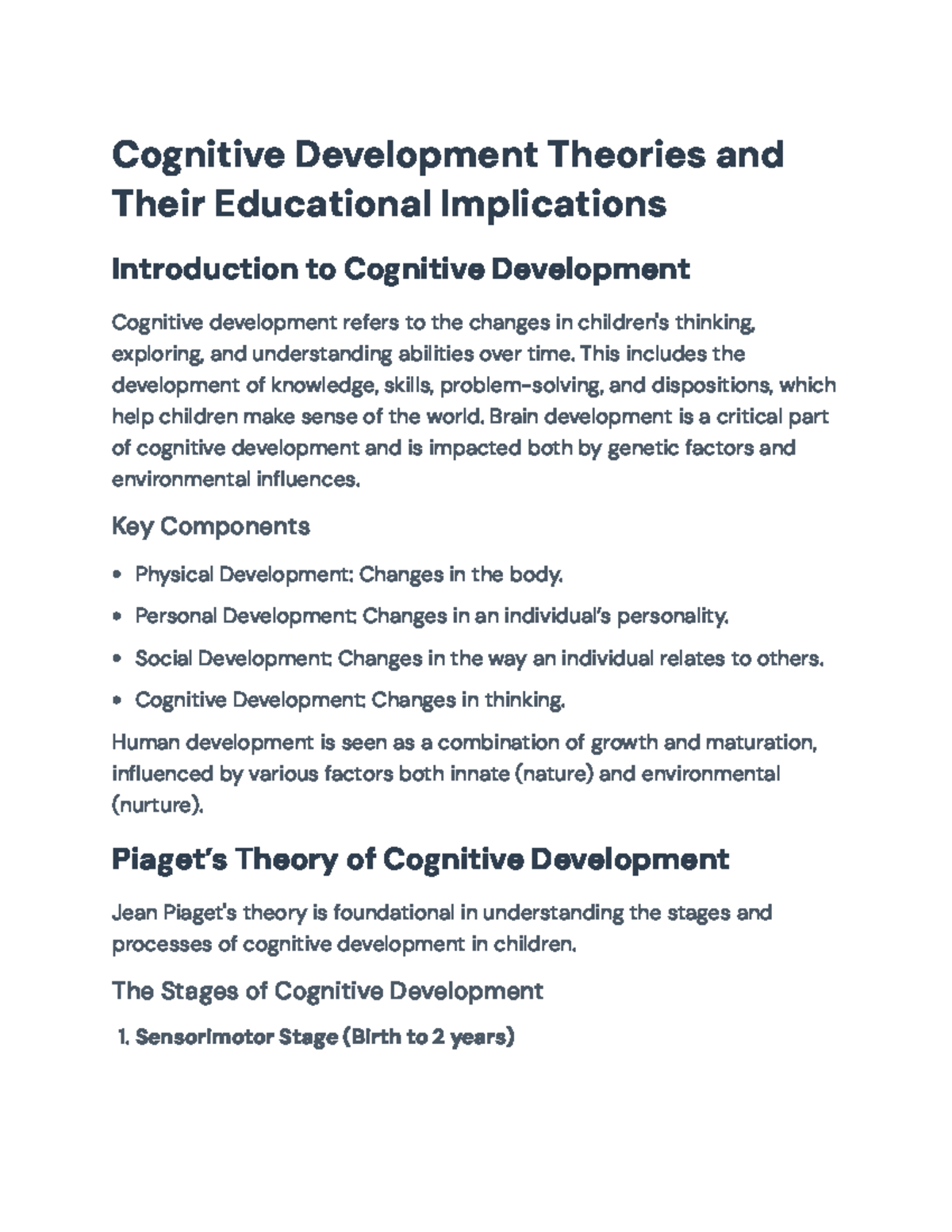Cognitive Development Theories & Educational Implications: PSY 101 ...