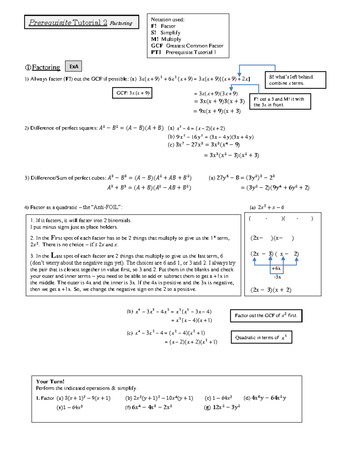 Math 108: Factoring Techniques and Quadratic Methods Tutorial - Studocu