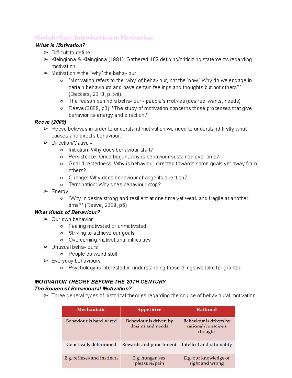 Module 1 & 2 Notes on Motivation Theory (Psych 101) - Studocu