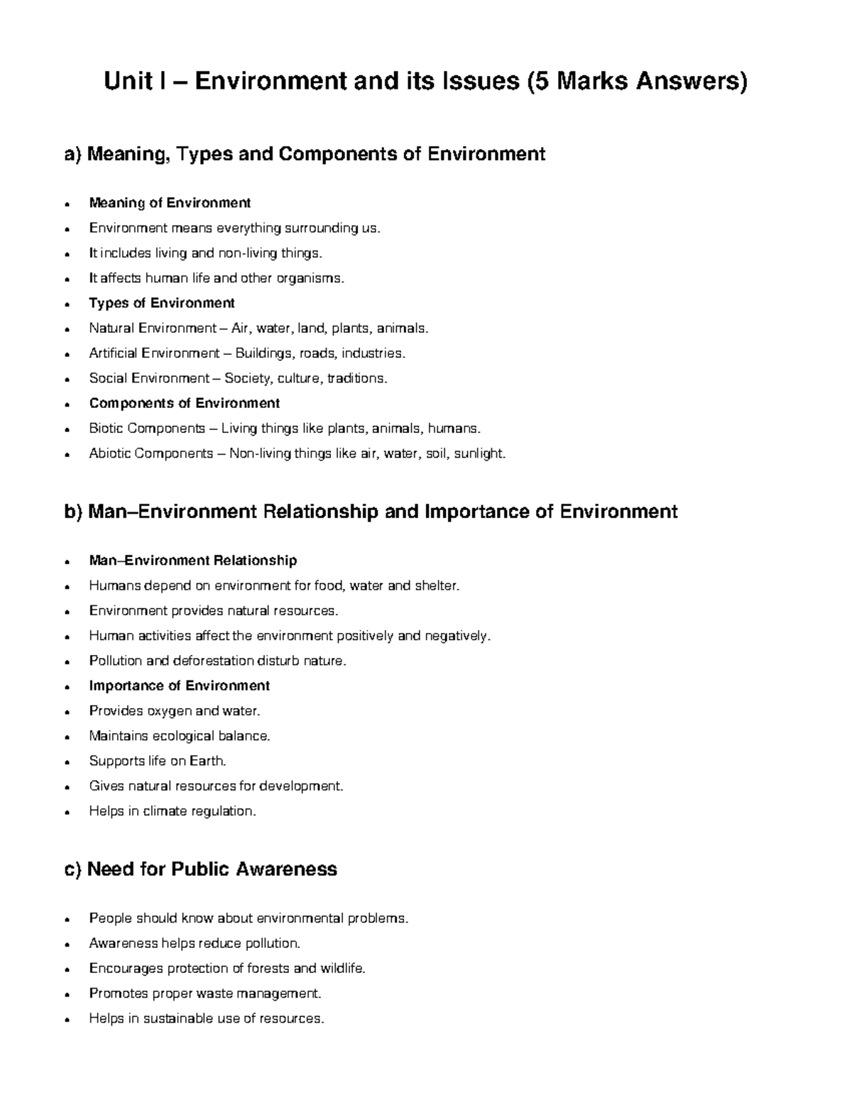 Unit I Environment and Its Issues: 5 Marks Answers - Studocu