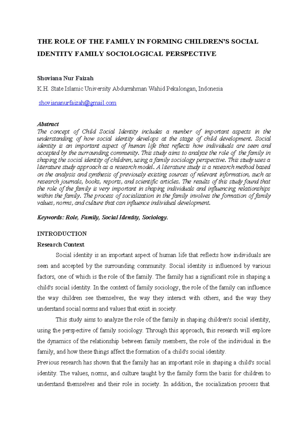 UTS: The Role of Family in Shaping Children's Social Identity - Studocu