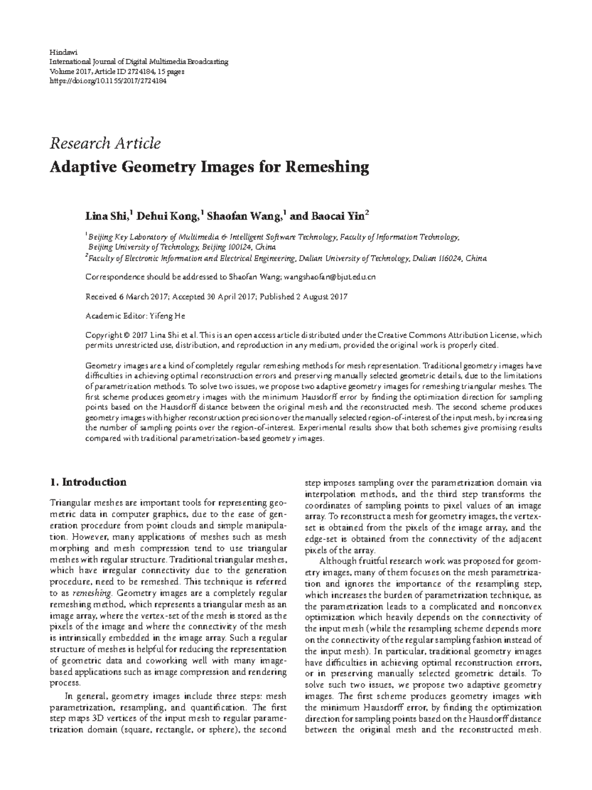 Adaptive Geometry Images for Remeshing (2017) - Research Article - Studocu