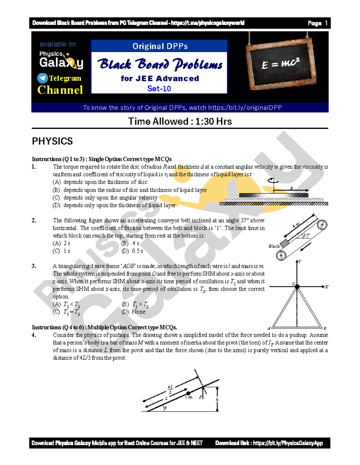 Black Board Problems for JEE Advanced Set-10: Physics, Chemistry, and ...