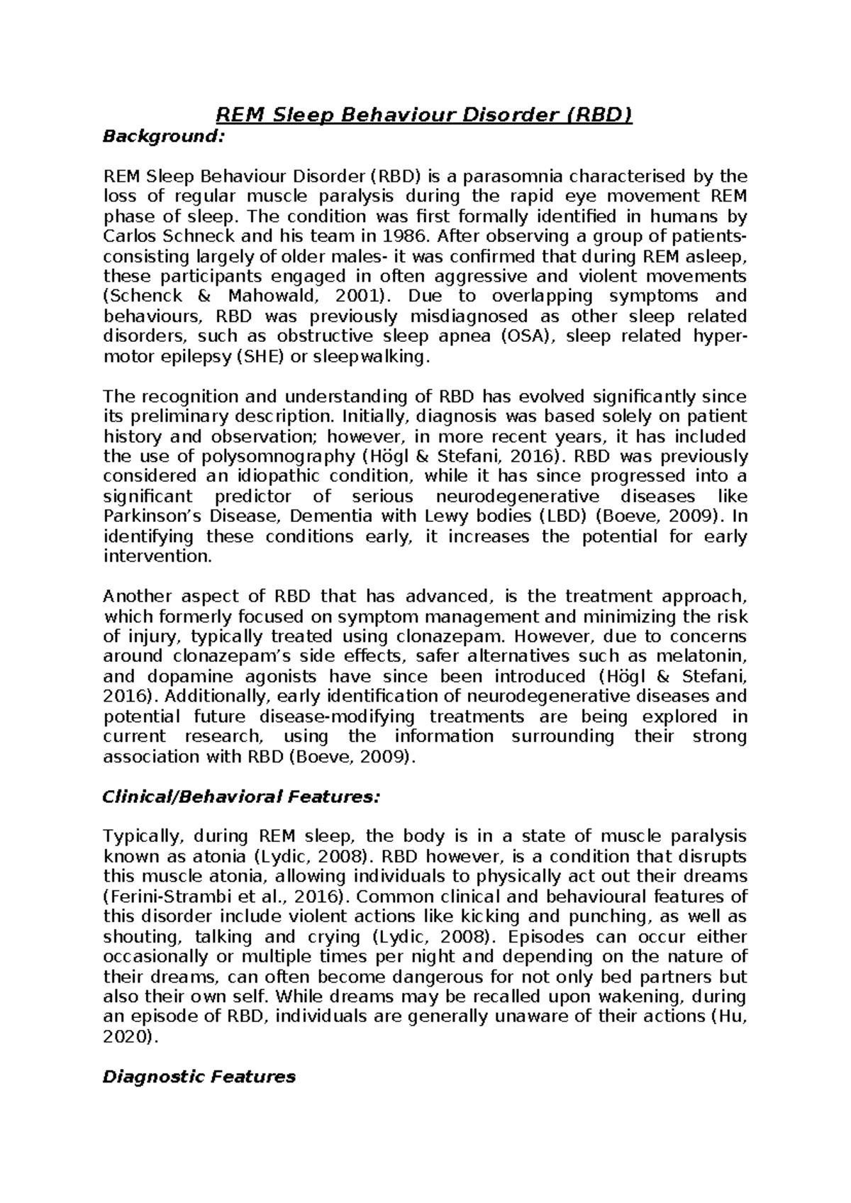 REM Sleep Behaviour Disorder (RBD): A Comprehensive Overview - Studocu