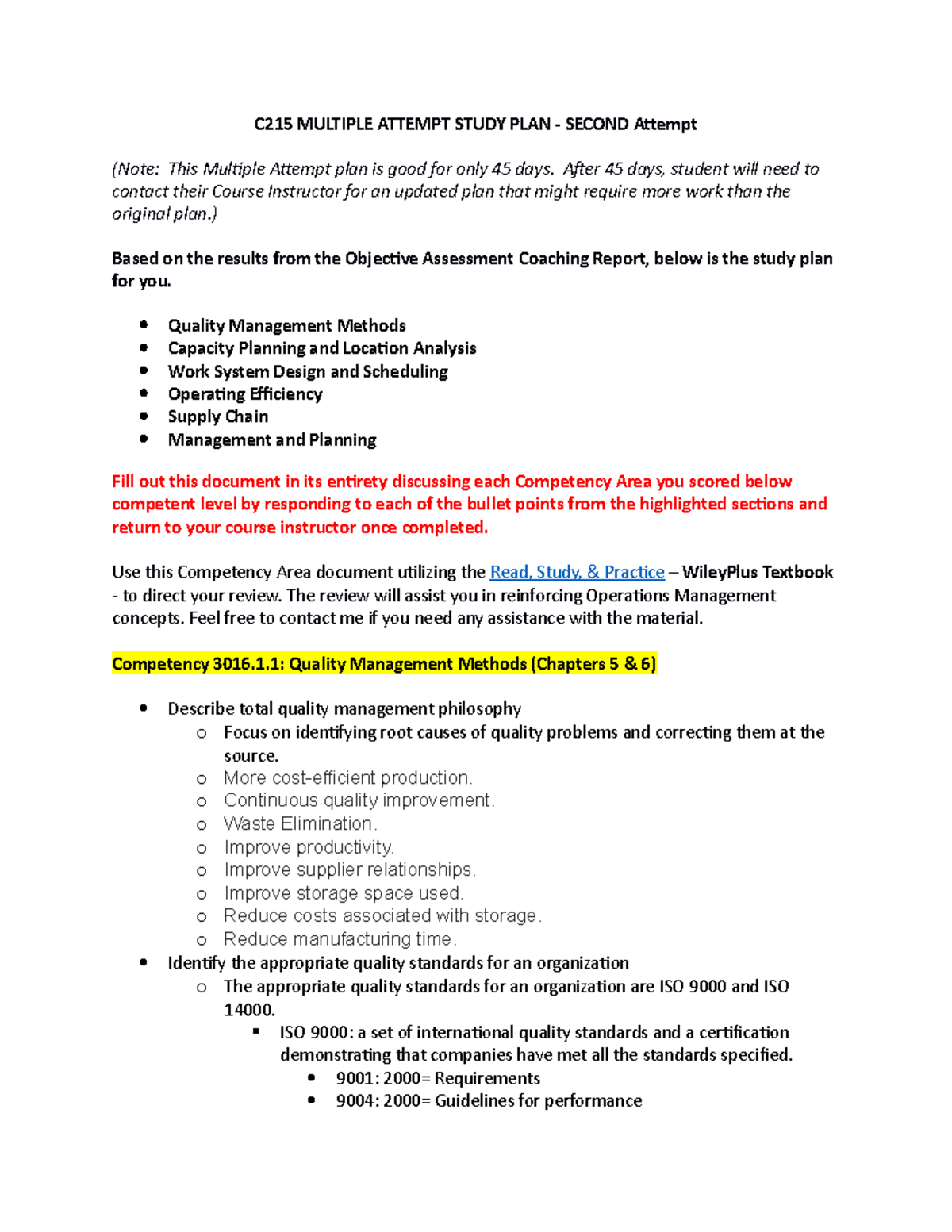 C215 Multiple Attempt Study Plan - Second Attempt Overview - Studocu