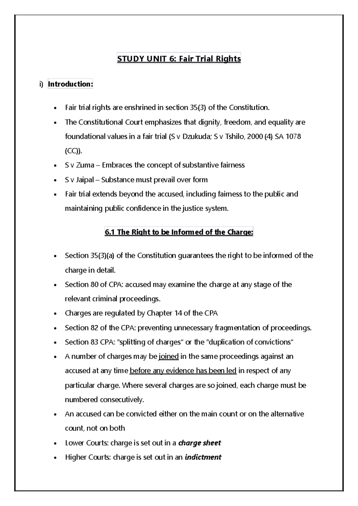 Criminal Procedure Summaries: Study Units 6 & 7 Overview - Studocu