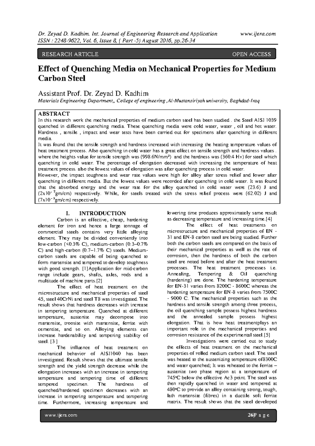Effect of Quenching Media on Mechanical Properties of Medium Carbon ...