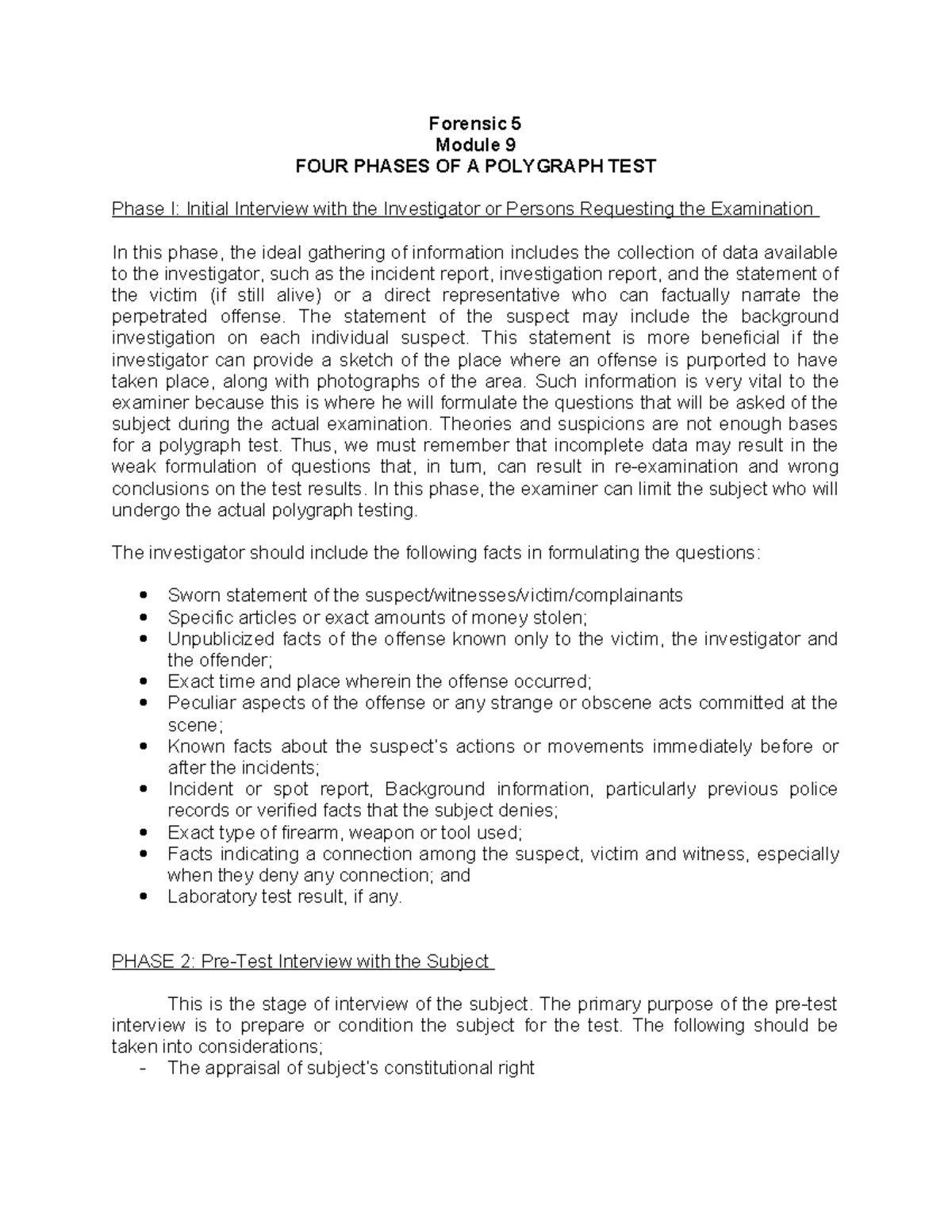 Forensic 5: Module 9 - Comprehensive Overview of Polygraph Testing ...