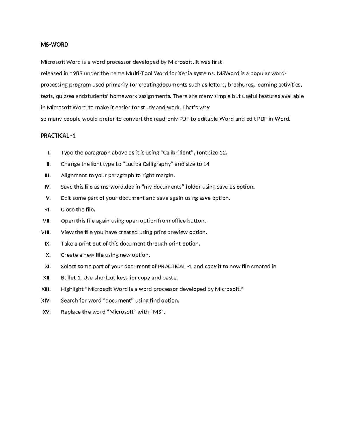 MS-WORD Practical - MS-WORD Microsoft Word is a word processor ...