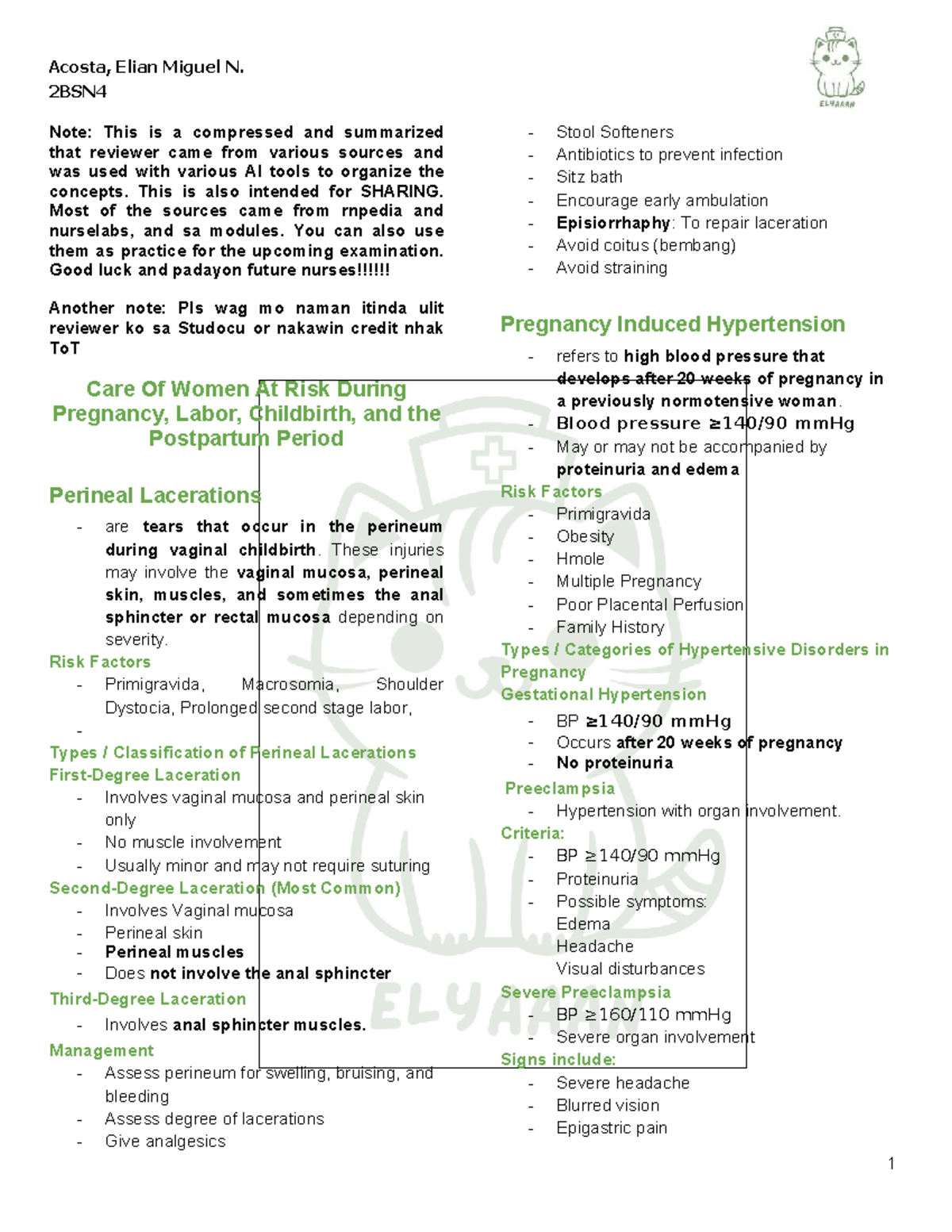 OB CFE Reviewer NA: Comprehensive Summary of Obstetric Complications ...