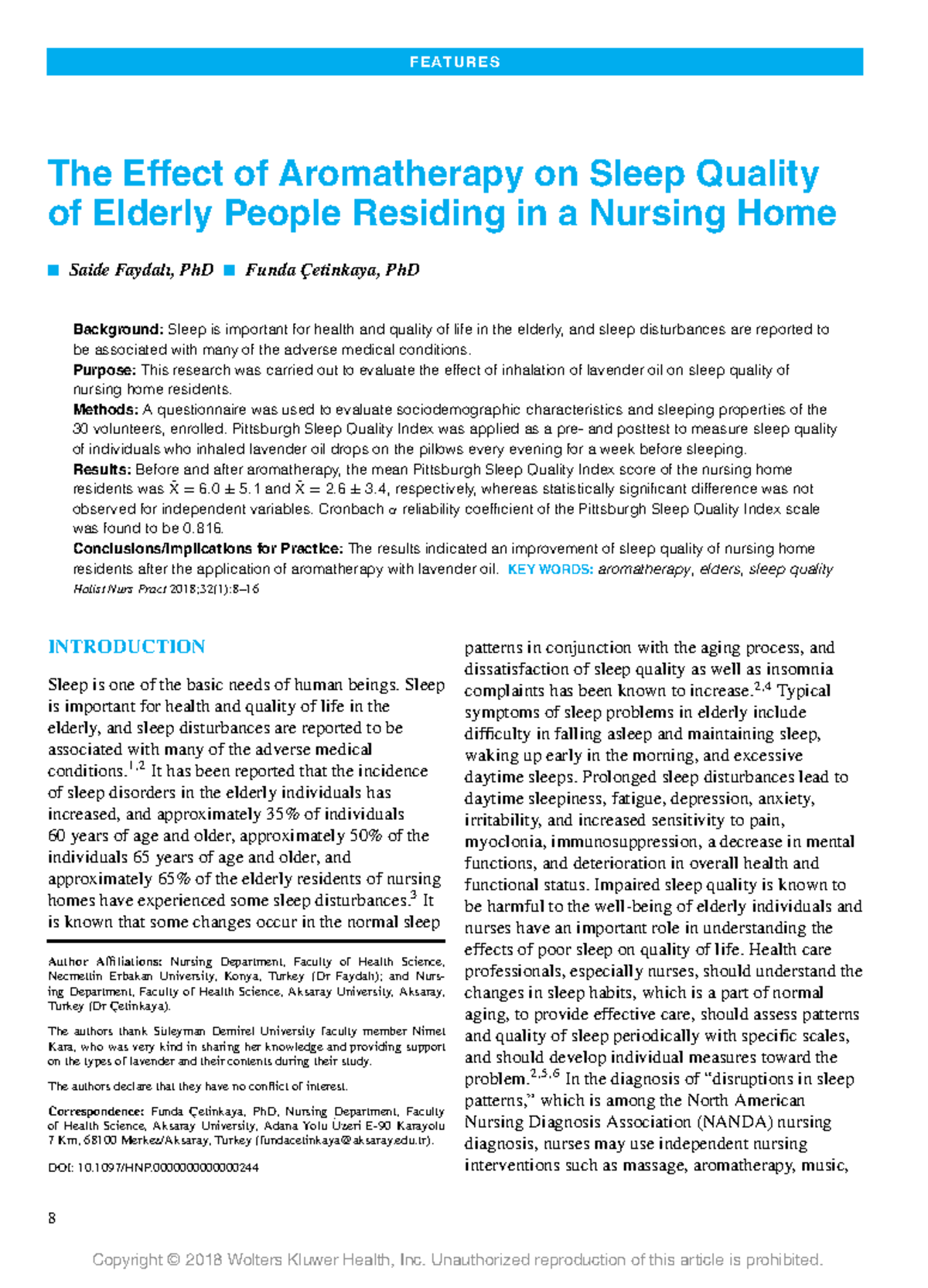 The Effect of Aromatherapy on Sleep Quality in Elderly People (HNP 2018 ...