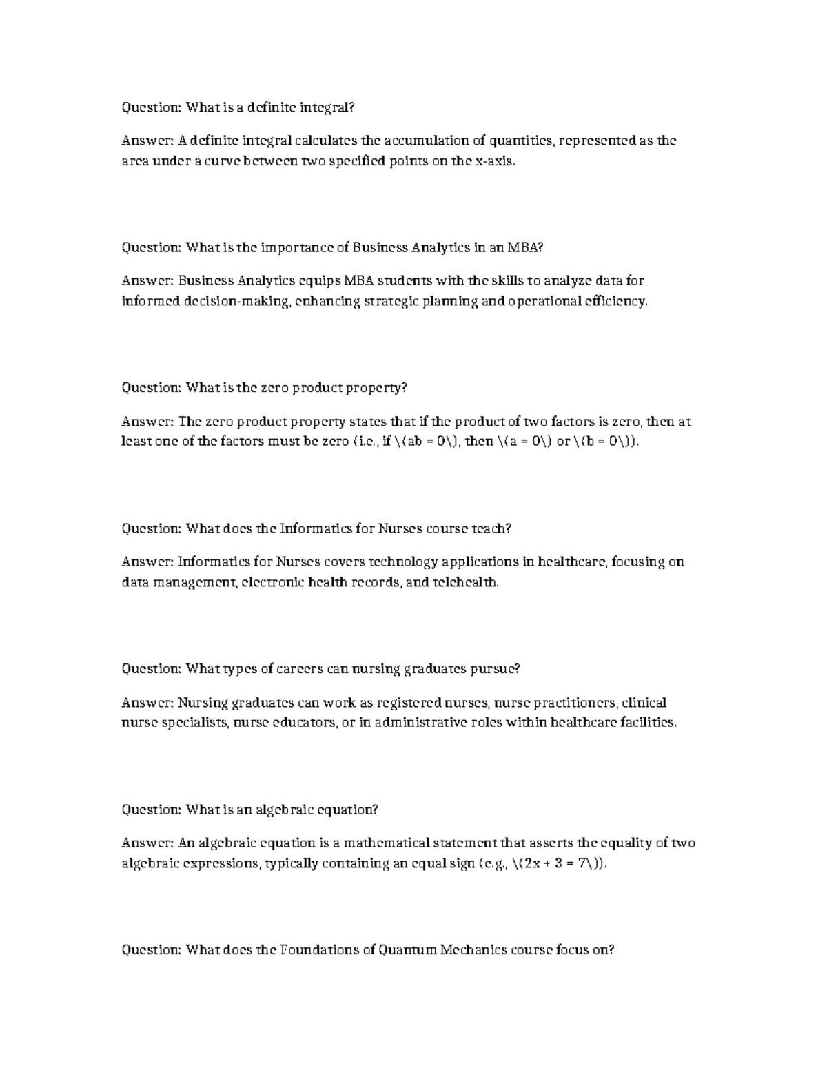 MBA 101: Key Concepts in Business Analytics & Integrals - Studocu