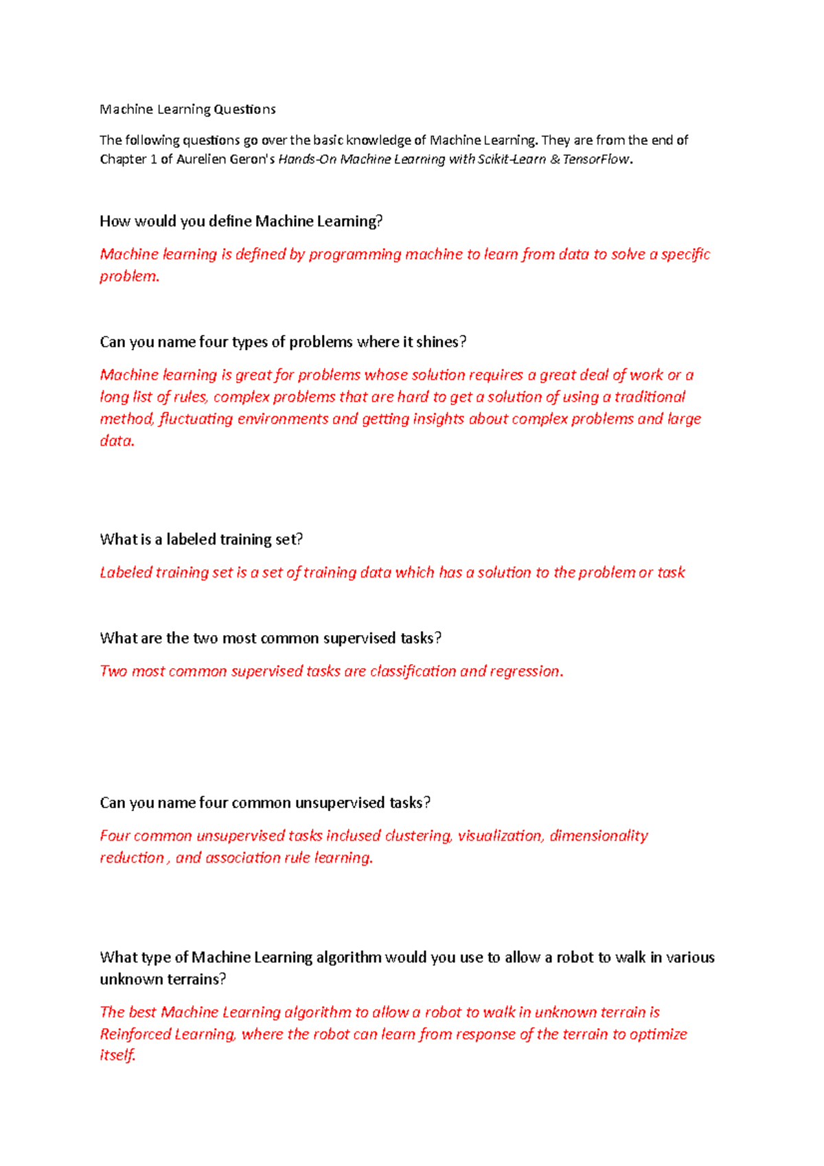 Machine Learning Quiz 2014 - Machine Learning Questions The following ...