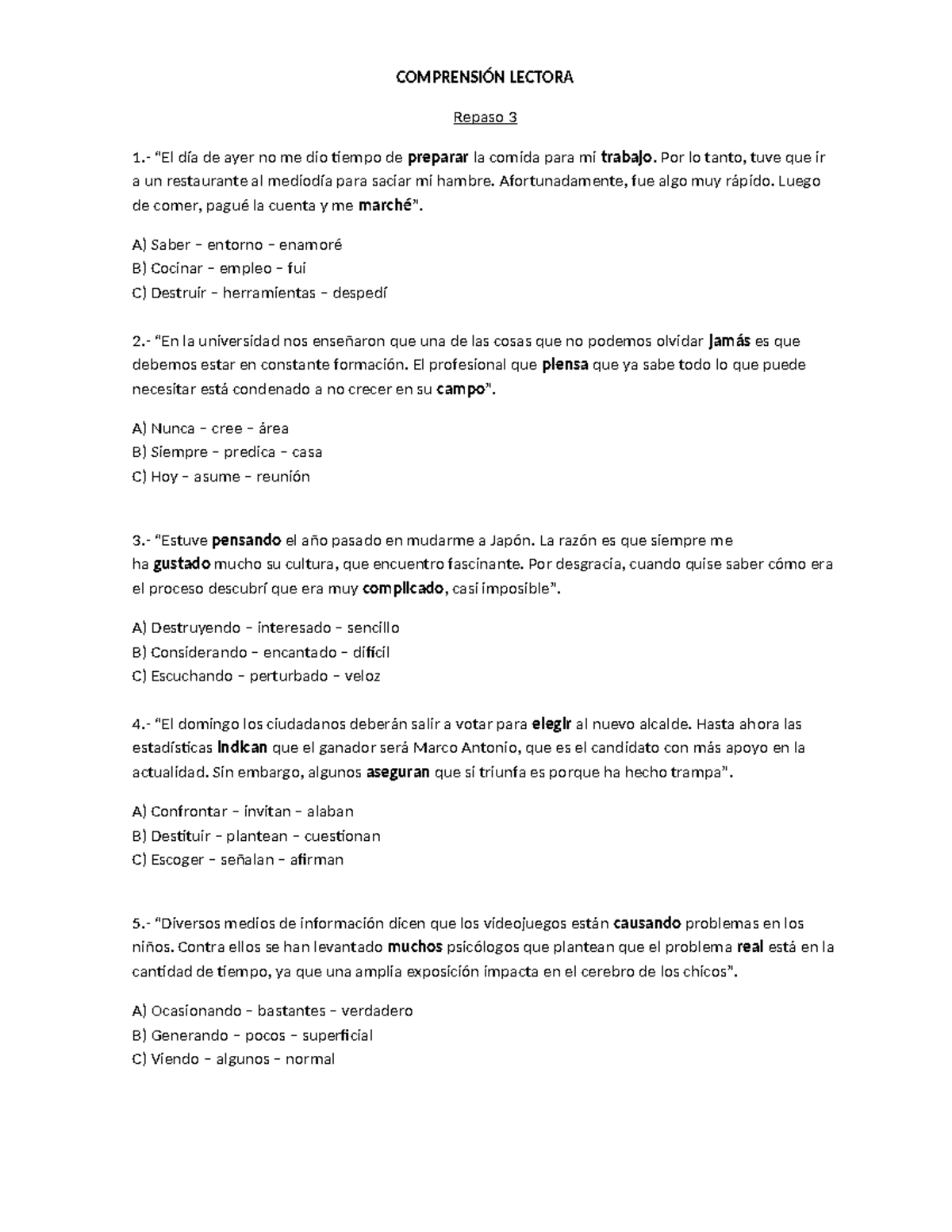 CL R3 - Repaso de Comprensión Lectora - Studocu