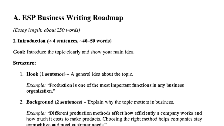 ESP Business Writing: Production Methods Analysis (Essay) - Studocu