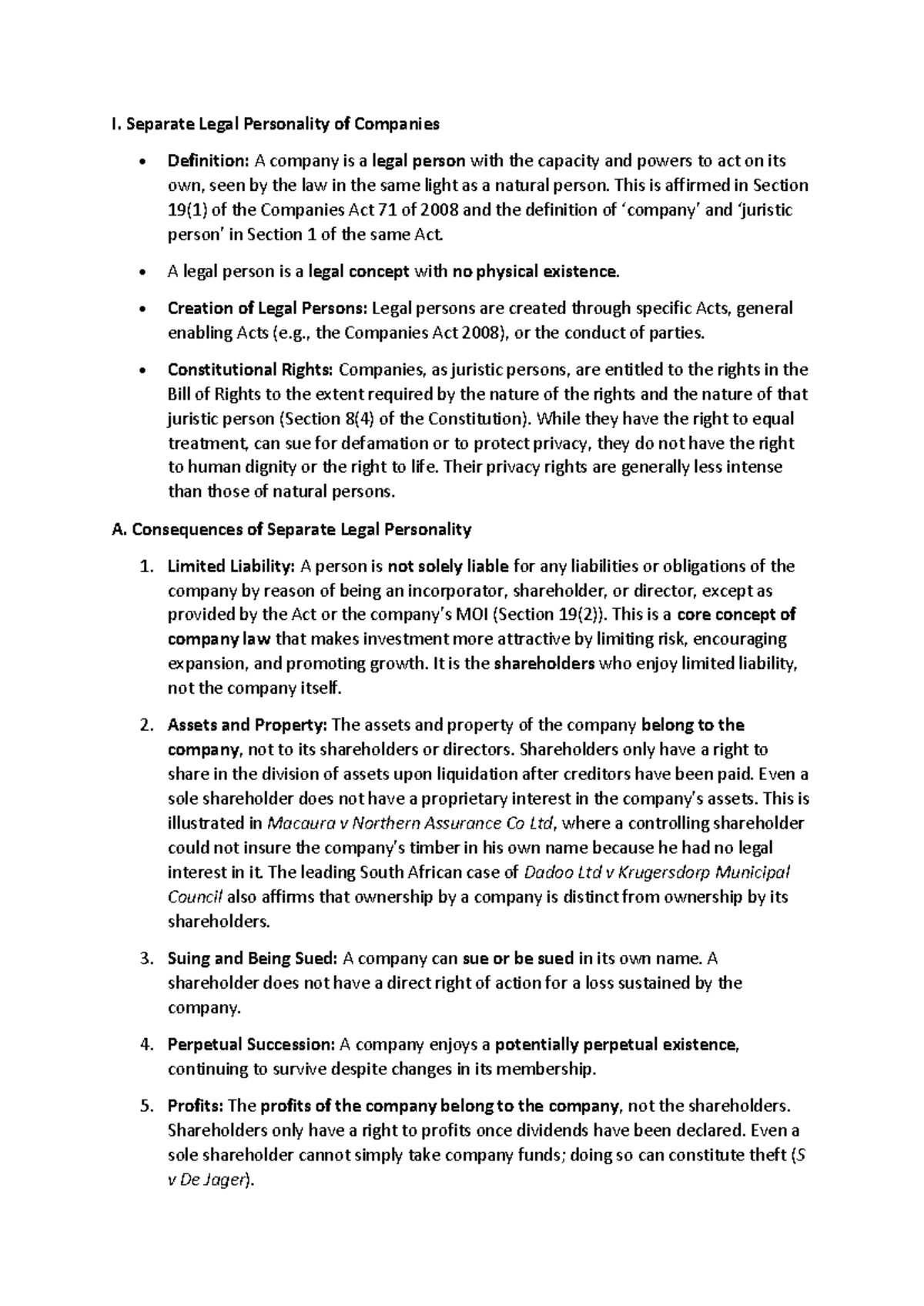 COR Topic 2: Separate Legal Personality of Companies - Study Notes ...