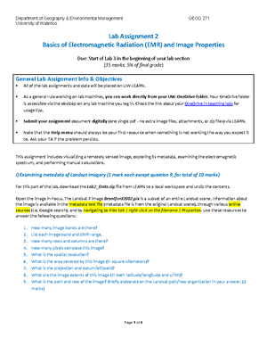 Geo 271 lab 1 - Geography 271 lab 1 - Part 1: Question 1: The TM band ...