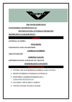 EMTA101 - DUT - Engineering Mathematics 1A - Studocu