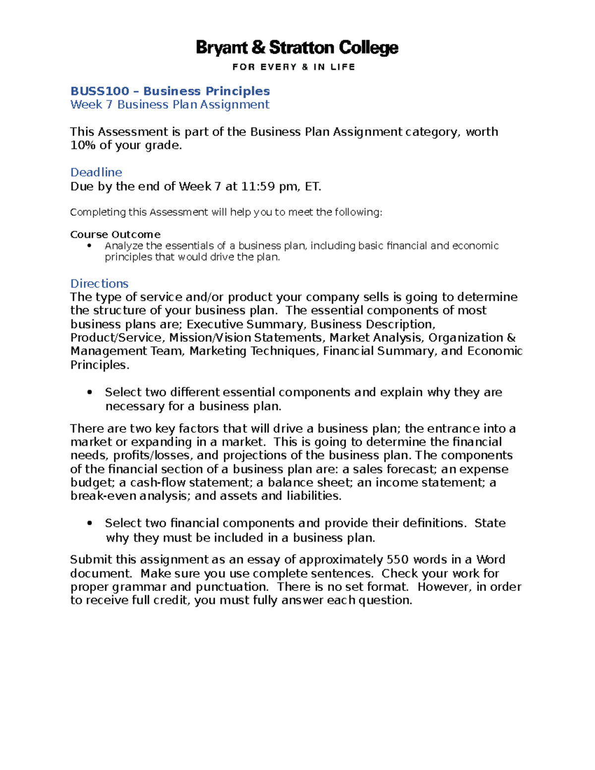 BUSS100 - W7 Human Business Plan Assignment - BUSS100 – Business ...