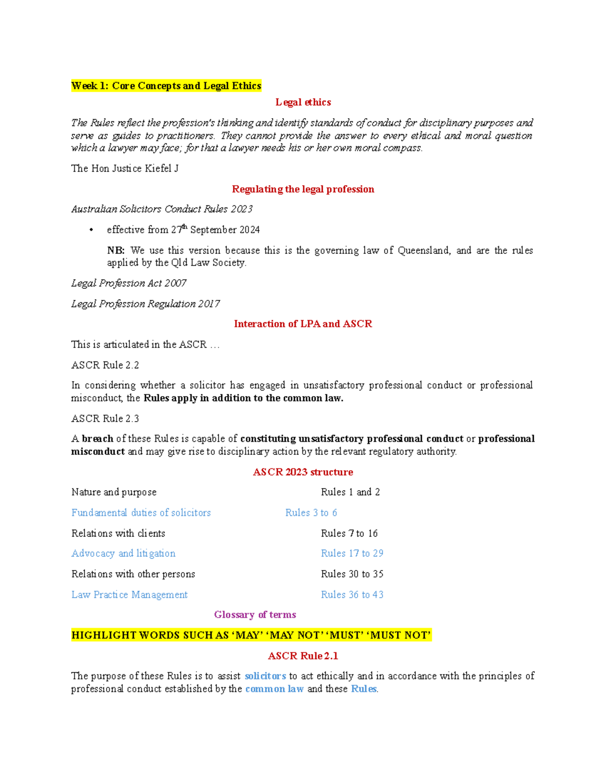 Llh302: Week 1-8 Lecture Notes on Legal Ethics and Professional Conduct ...
