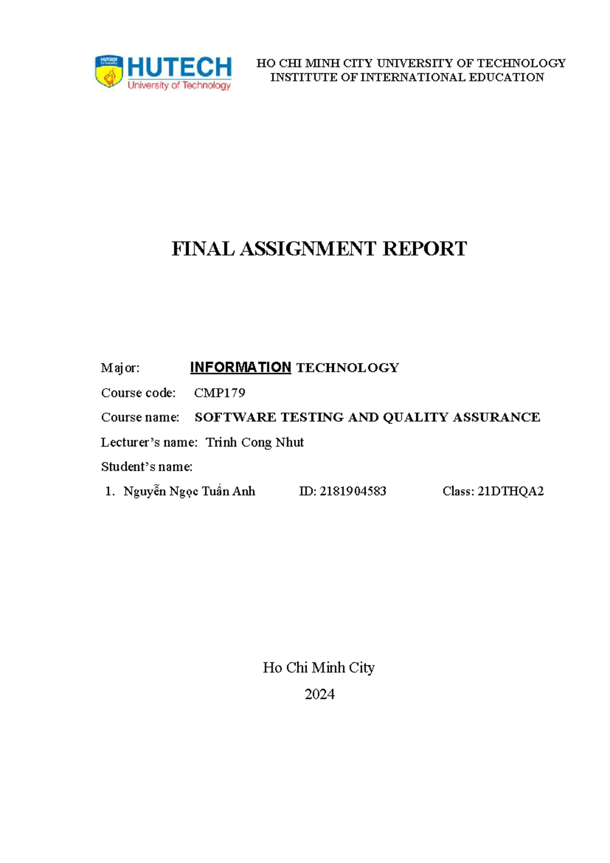 Final Assignment Report: Software Testing & QA (CMP179) - Studocu
