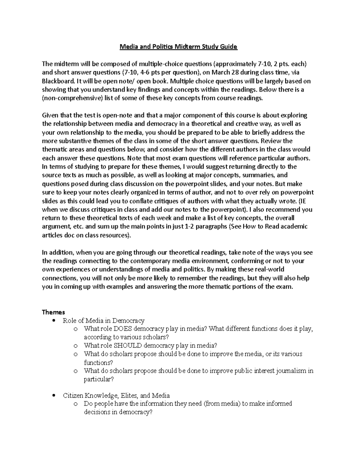 Media and Politics Midterm II Study Guide (2023) - Key Concepts ...