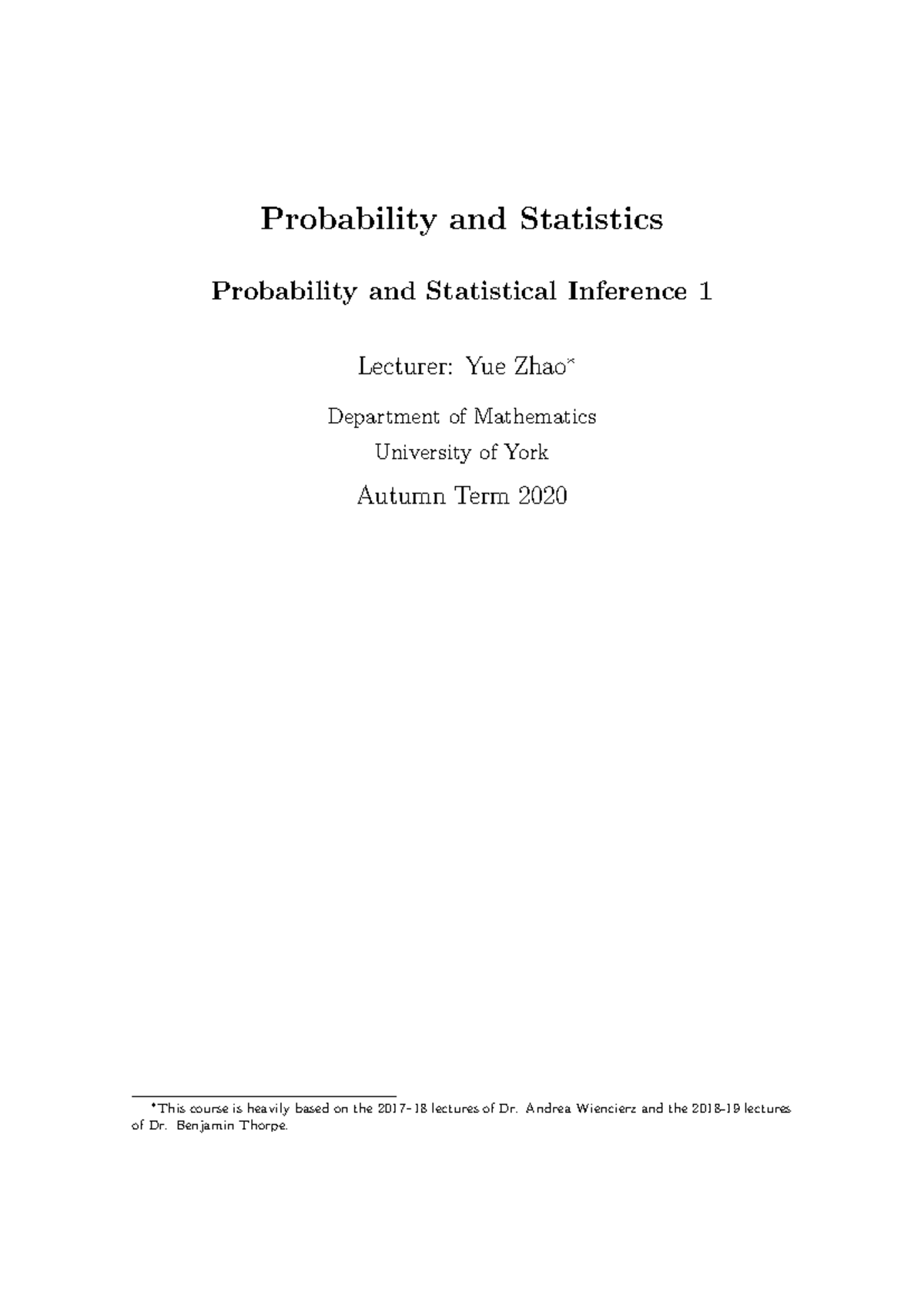 Probability and Statistical Inference 1 Lecture Notes (2020-21) - Studocu
