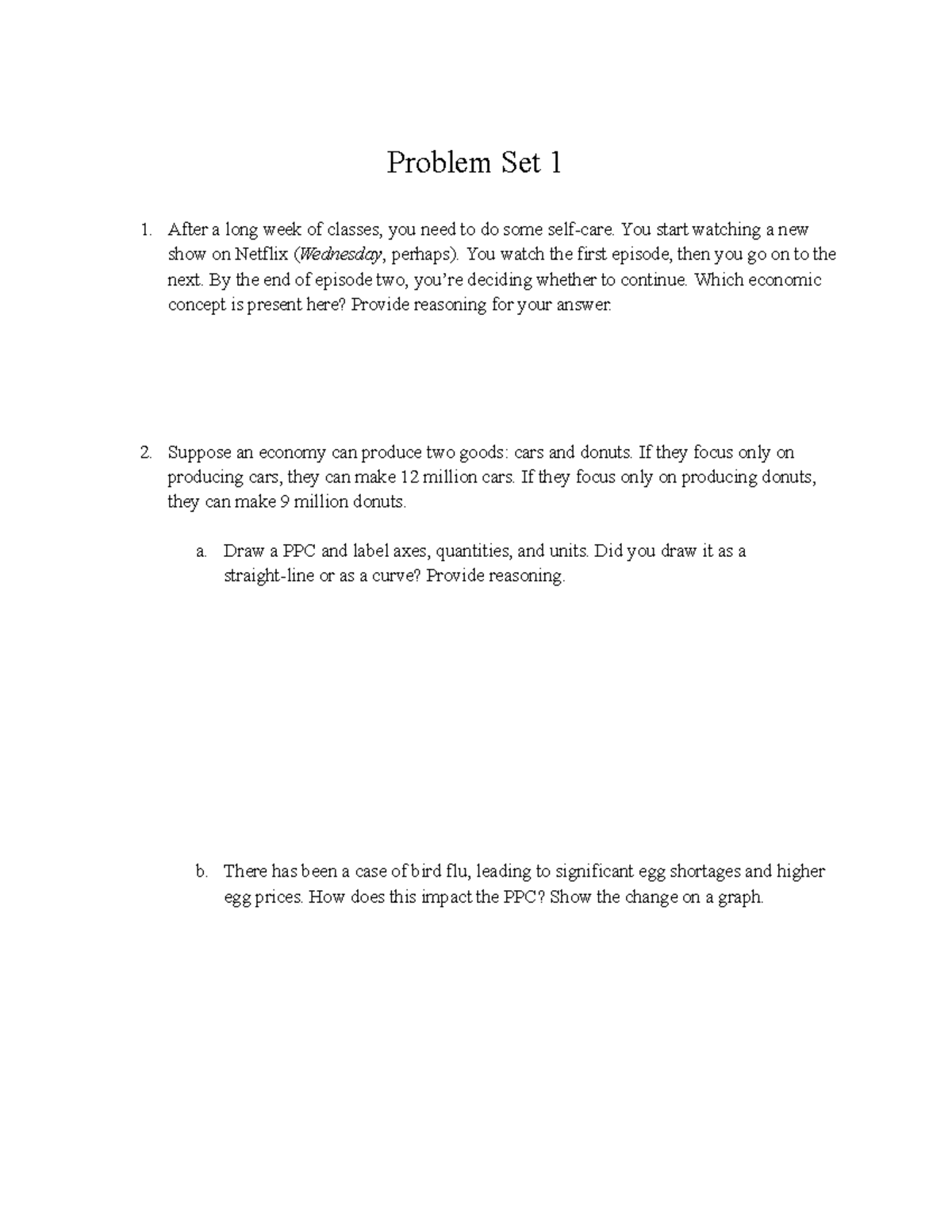 ECON 2010 - Problem Set 1: Economic Concepts & Graphs - Studocu