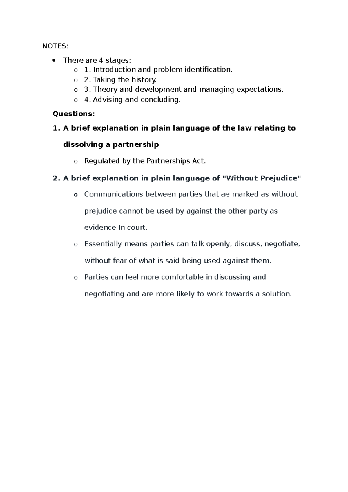 Partnerships Law Notes: Stages, Q&A, and Key Concepts - Studocu