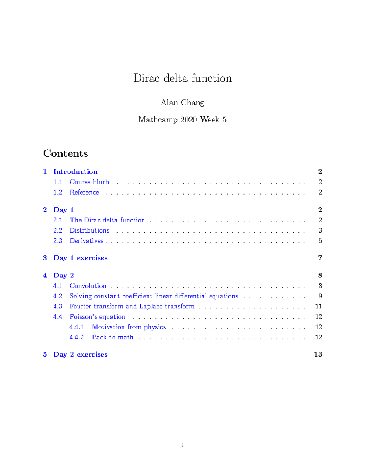 Mathcamp 2020: Dirac Delta Function Overview and Exercises - Studocu