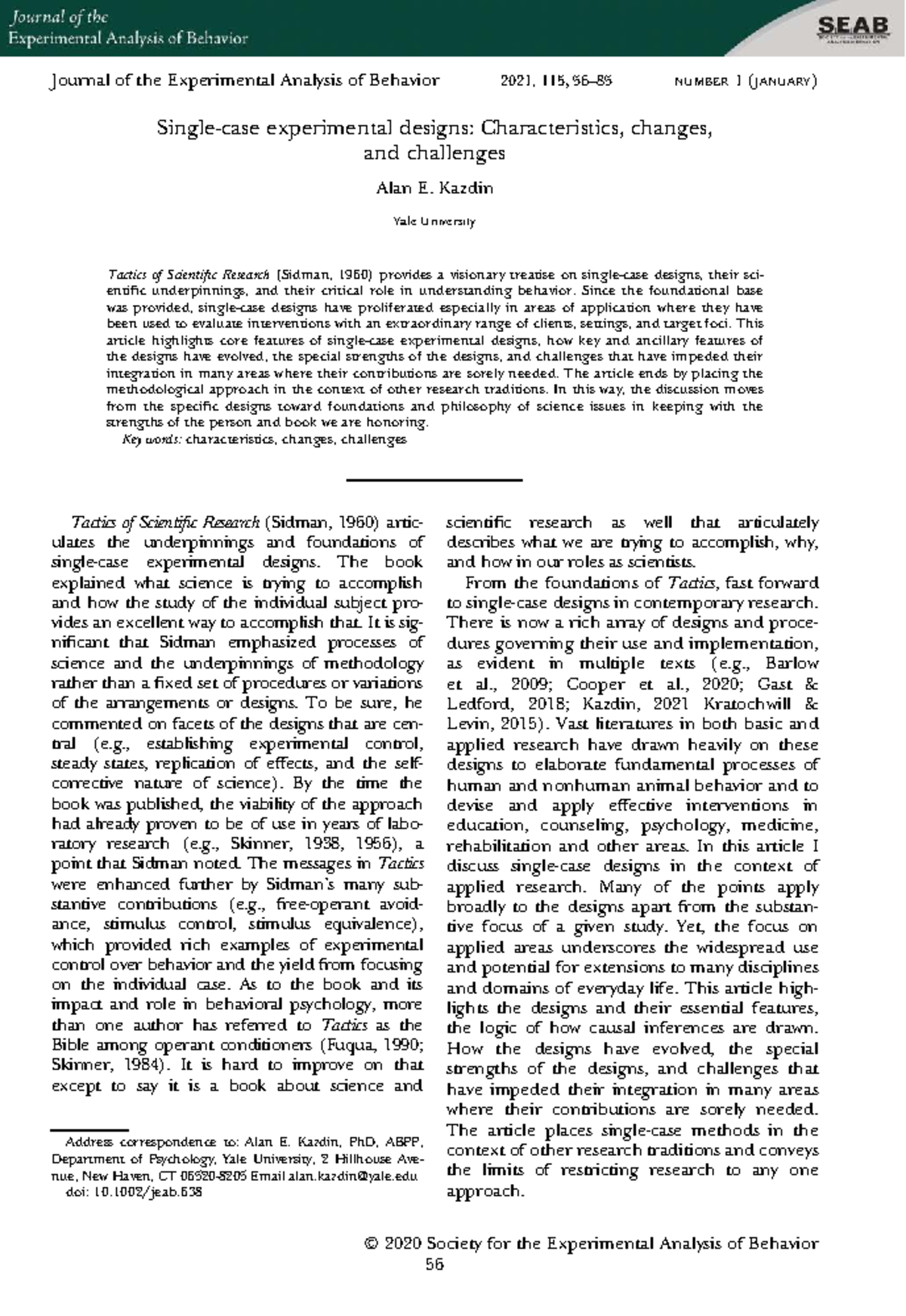 Single-Case Experimental Designs: Key Features and Challenges (2021 ...