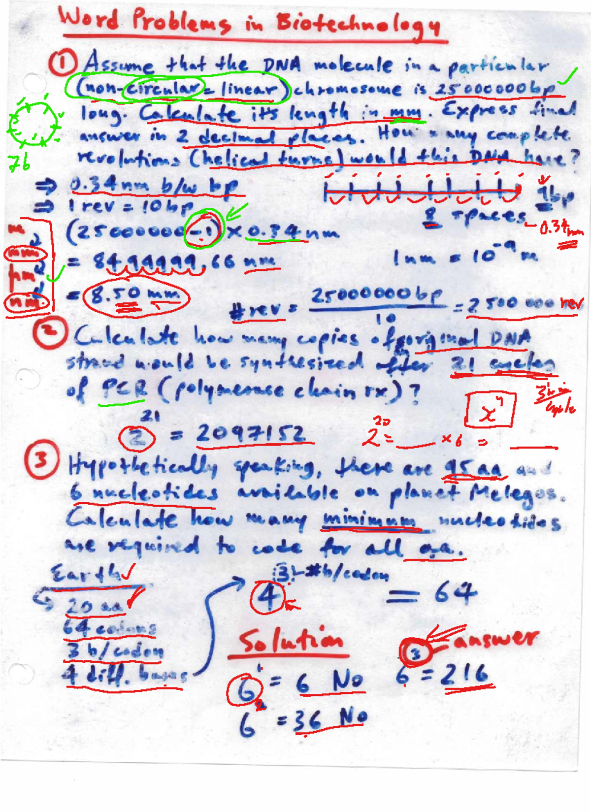Biotechnology Word Problems