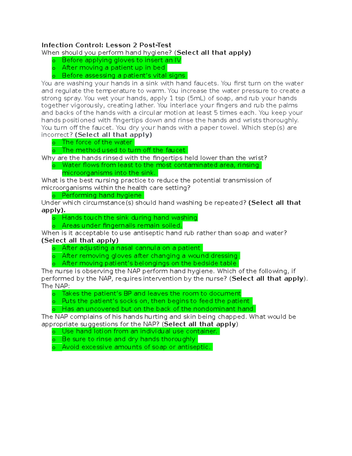 Infection Control: Lesson 2 Post-Test Review and Key Concepts - Studocu
