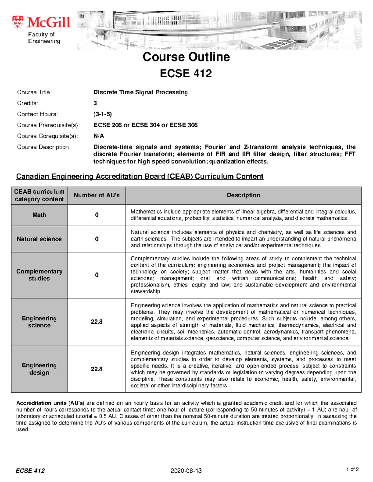 Course Outline - Course Outline Fundamentals of Computer Vision COMP ...
