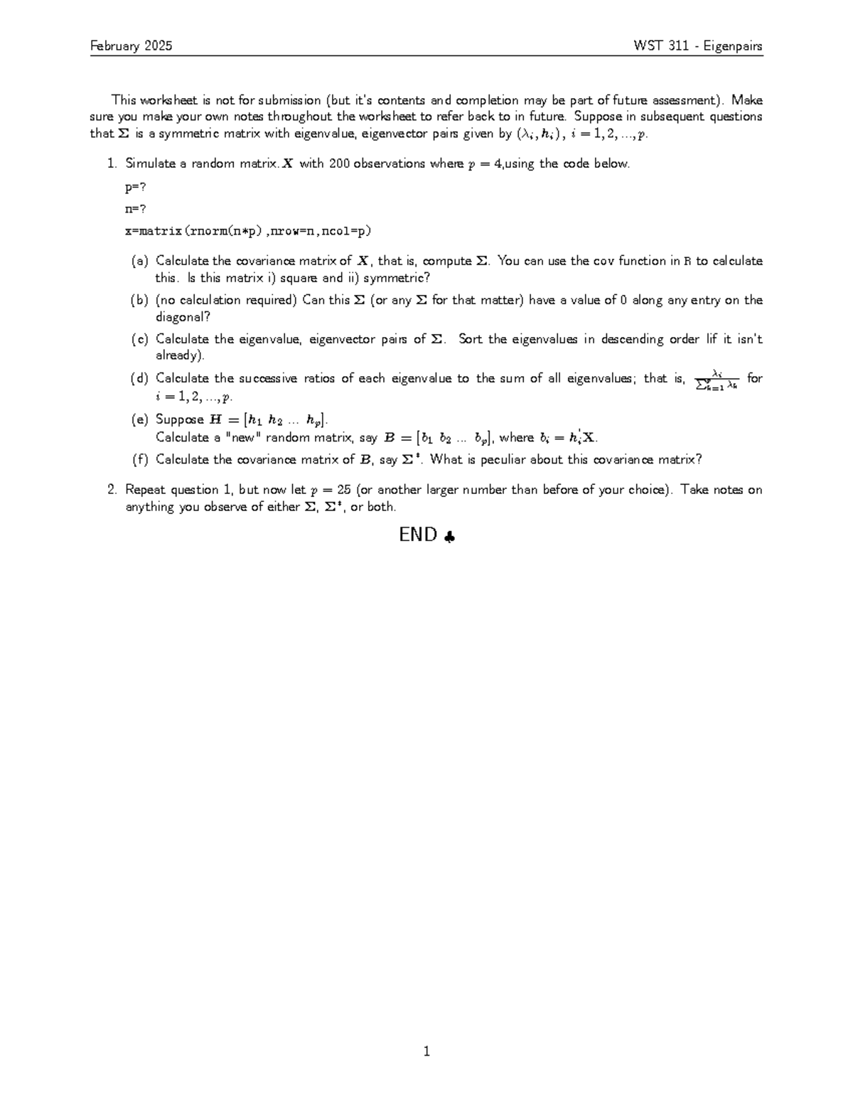 February 2025 WST 311 Eigenpairs Worksheet for Future Assessment - Studocu