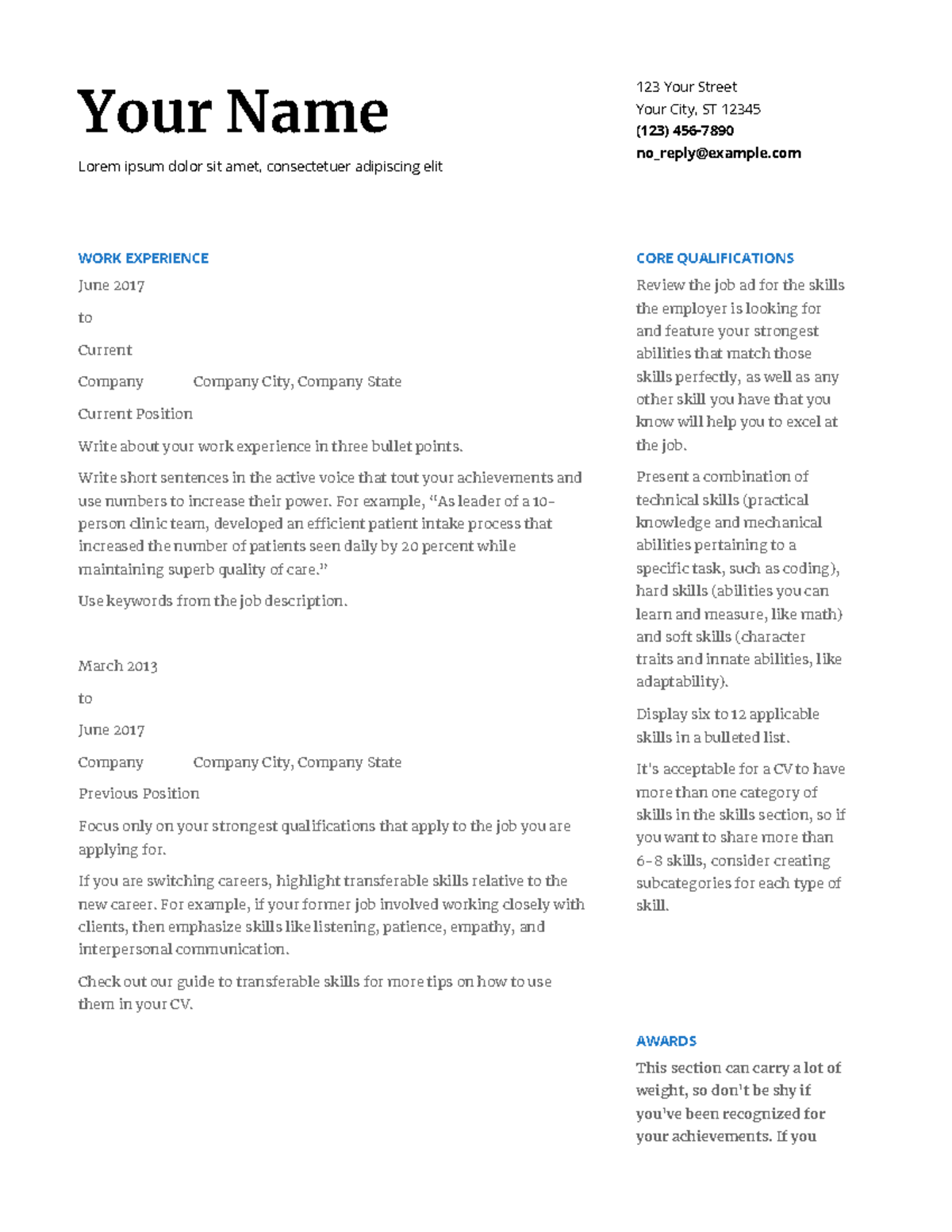 CV Template Guidelines for Job Applications - Cguxyidkuf - Studocu