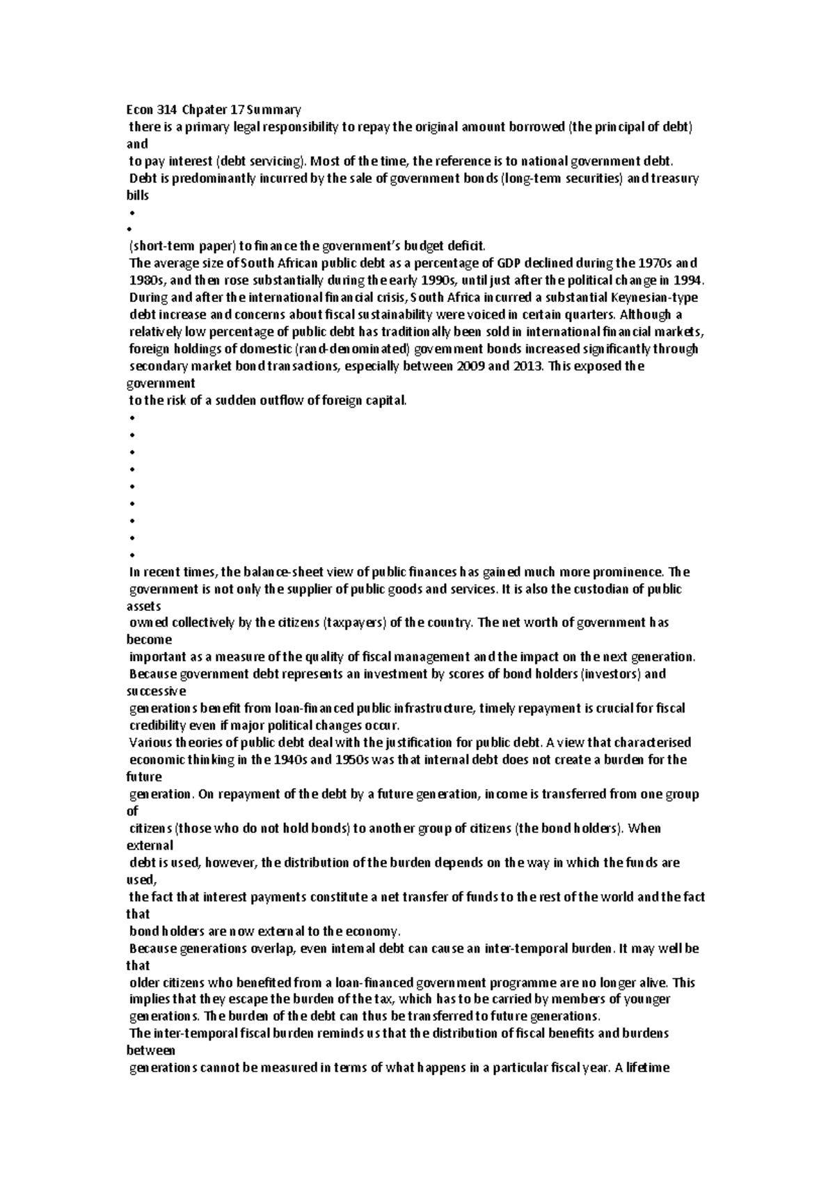 Econ 314 Chapter 17: Overview of Public Debt and Fiscal Management ...