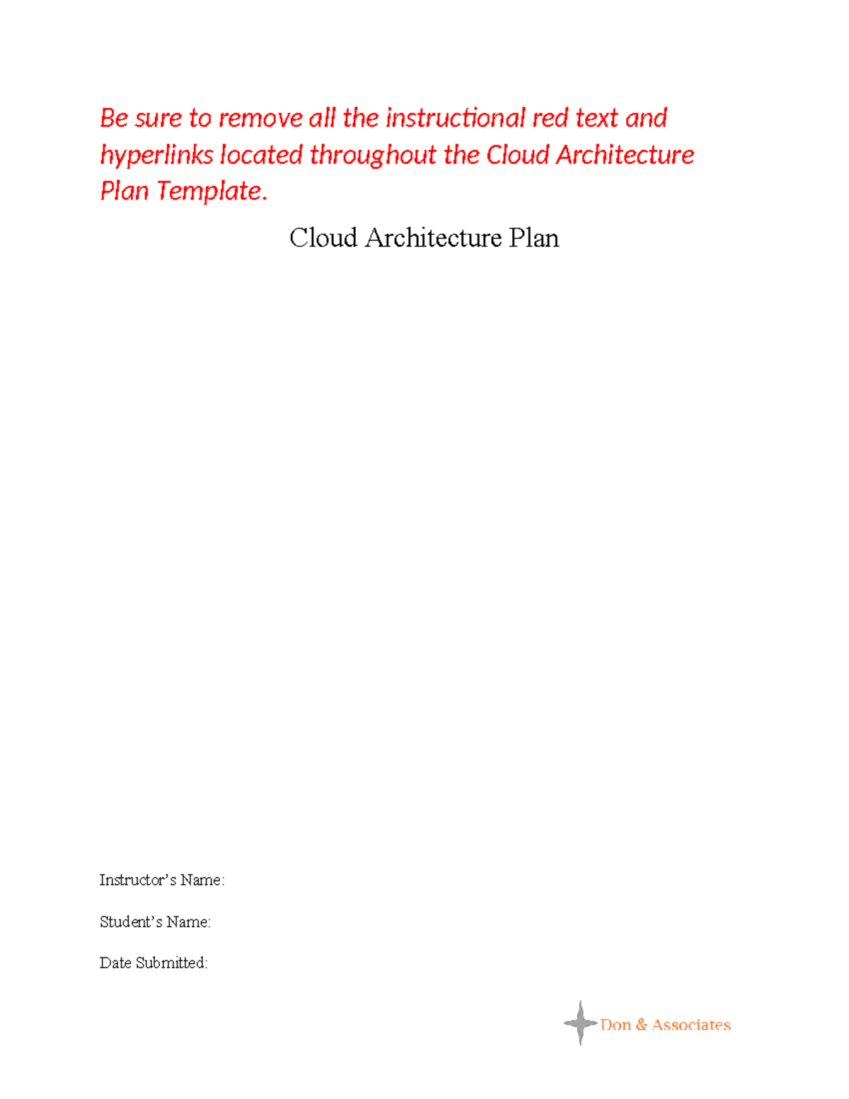 Cloud Architecture Plan Template - Cloud Architecture Plan Instructor’s ...
