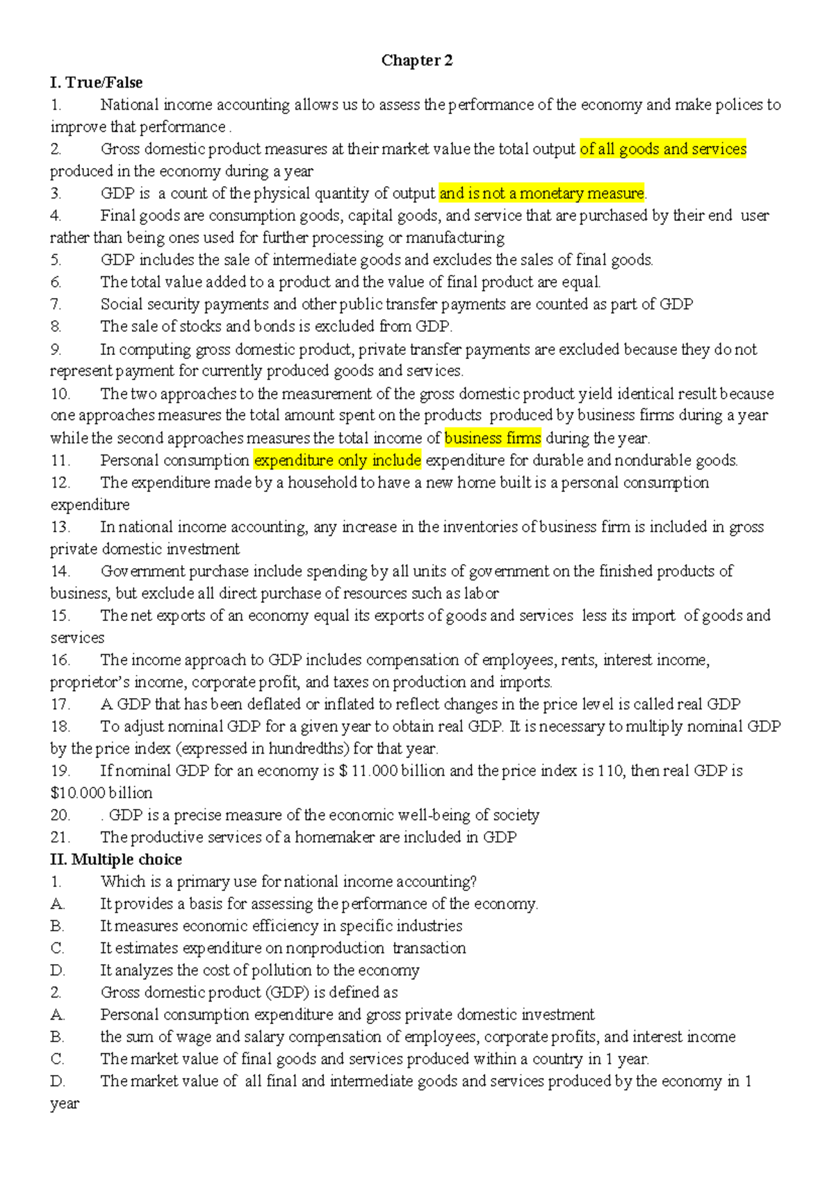 Chapter 2 - National Income Accounting Overview - Studocu