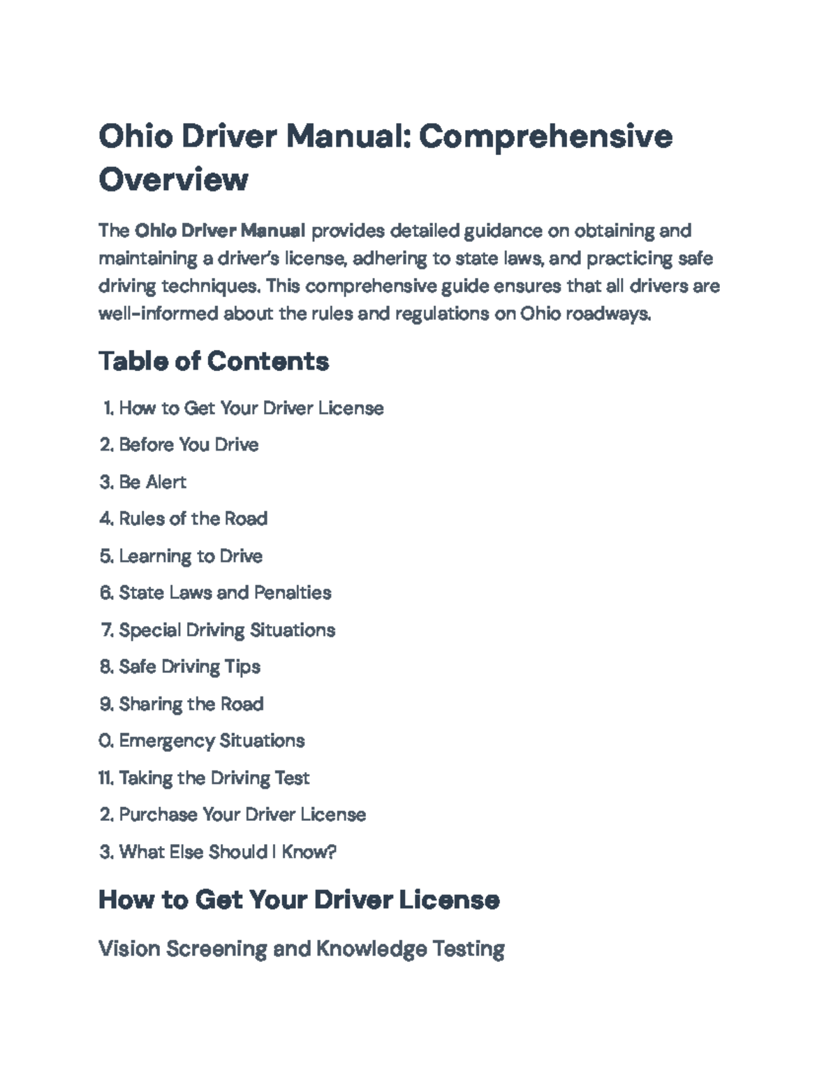 Ohio Driver Manual: Comprehensive Guide for Safe Driving and Licensing ...